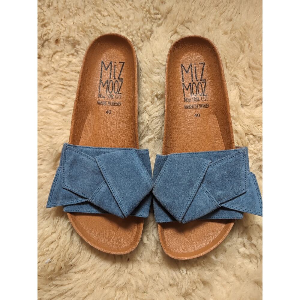 Miz Mooz Women's Rani Sz 9-9.5 Slip-On Blue Suede Leather Slide Sandals